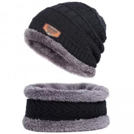 Winter Beanie Cap Scarf Set Warm Knit Cap Thick Fleece Lined Winter Hat & Scarf for Men Women - Oshi.pk - Buy & Sell Online