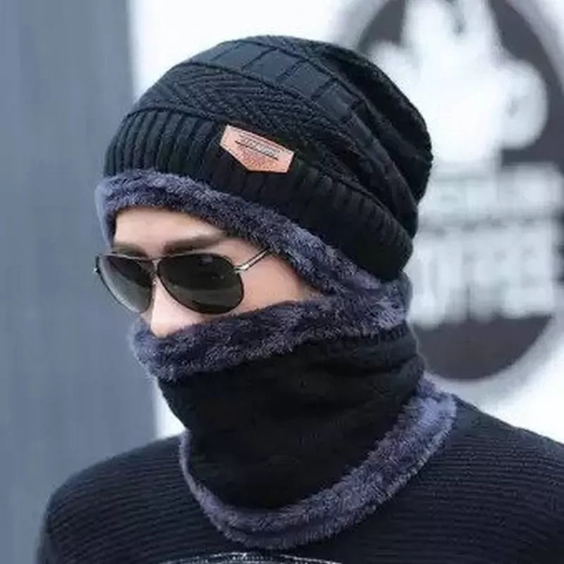 Winter Beanie Cap Scarf Set Warm Knit Cap Thick Fleece Lined Winter Hat & Scarf for Men Women - Oshi.pk - Buy & Sell Online