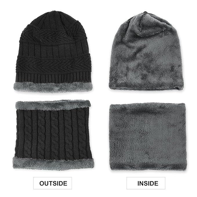 Winter Beanie Hats Scarf Set Warm Knit Hat Thick Fleece Lined Slouchy Cap Neck Warmer for Men Women - Oshi.pk - Buy & Sell Online