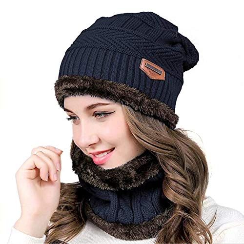 Winter Beanie Scarf Set Warm Knitted Hat Thick Fleece Lining Winter Hat Neck Warm Clothing for Men & Women - Oshi.pk - Buy & Sell Online