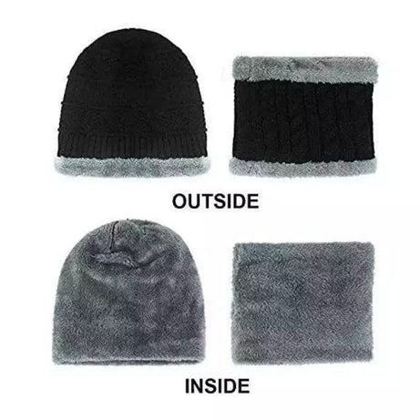 Winter Beanie Scarf Set Warm Knitted Hat Thick Fleece Lining Winter Hat Neck Warm Clothing for Men & Women - Oshi.pk - Buy & Sell Online