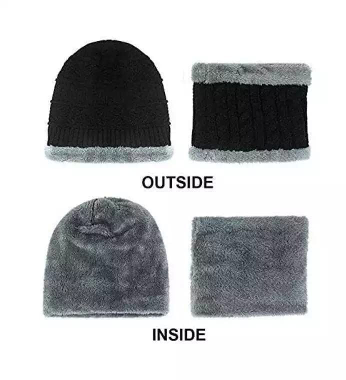 Winter Beanie Scarf Set Warm Knitted Hat Thick Fleece Lining Winter Hat Neck Warm Clothing for Men & Women - Oshi.pk - Buy & Sell Online