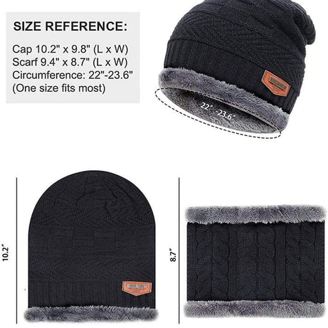 Winter Beanie Scarf Set Warm Knitted Hat Thick Fleece Lining Winter Hat Neck Warm Clothing for Men & Women - Oshi.pk - Buy & Sell Online