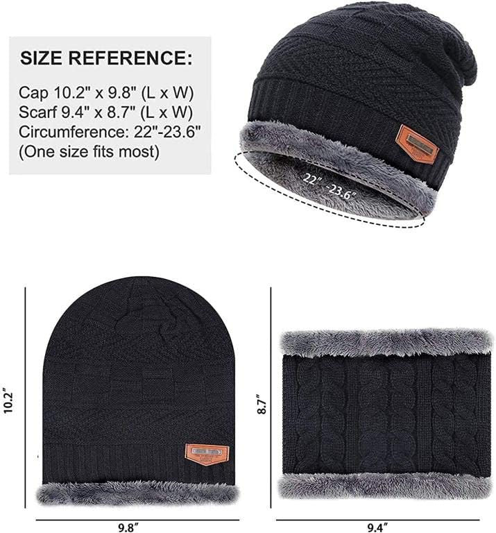 Winter Beanie Scarf Set Warm Knitted Hat Thick Fleece Lining Winter Hat Neck Warm Clothing for Men & Women - Oshi.pk - Buy & Sell Online