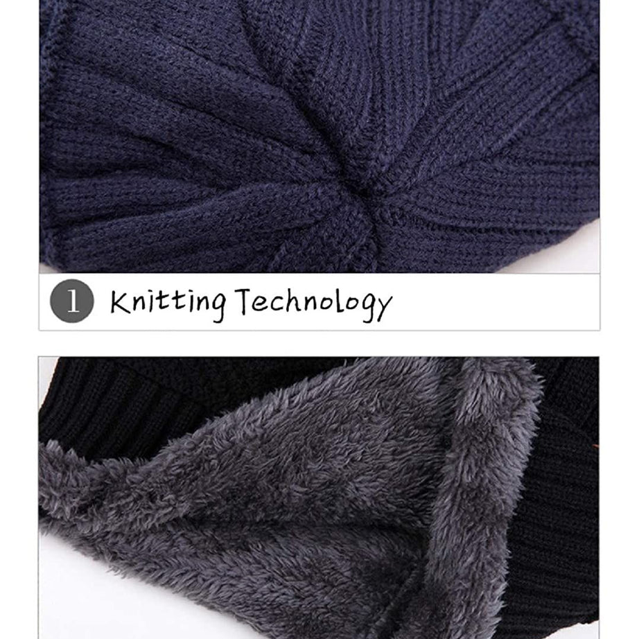 Winter Beanie Scarf Set Warm Knitted Hat Thick Fleece Lining Winter Hat Neck Warm Clothing for Men & Women - Oshi.pk - Buy & Sell Online