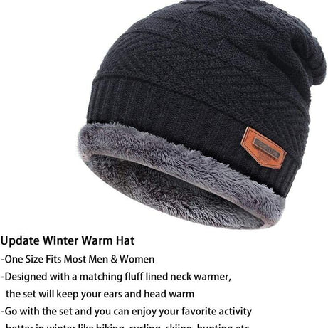 Winter Beanie Scarf Set Warm Knitted Hat Thick Fleece Lining Winter Hat Neck Warm Clothing for Men & Women - Oshi.pk - Buy & Sell Online