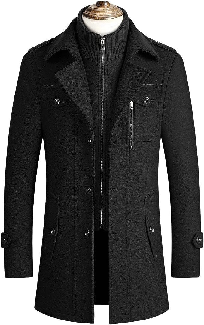 Winter Black Button Trench Coat For Men