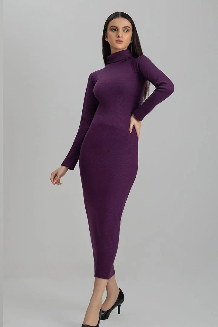 Wintsfield Highneck Bodycon Dress (Purple) - Oshi.pk - Buy & Sell Online