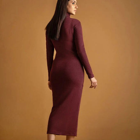 Wintsfield Highneck Bodycon Dress (Maroon) - Oshi.pk - Buy & Sell Online