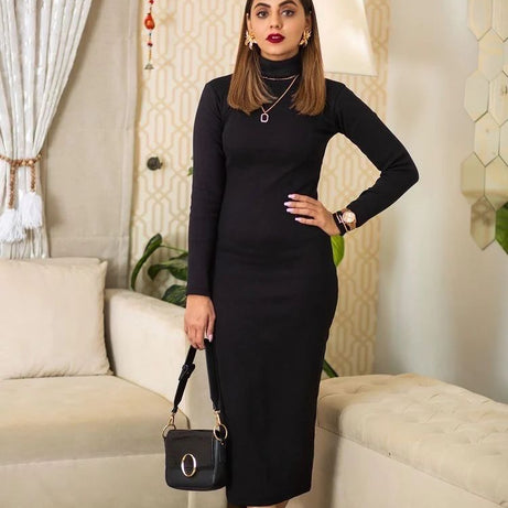 Wintsfield Highneck Bodycon Dress (Black) - Oshi.pk - Buy & Sell Online