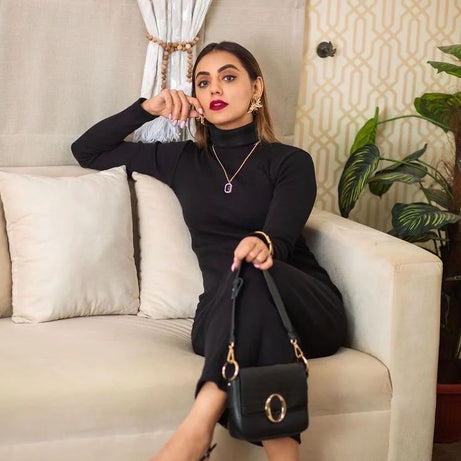 Wintsfield Highneck Bodycon Dress (Black) - Oshi.pk - Buy & Sell Online