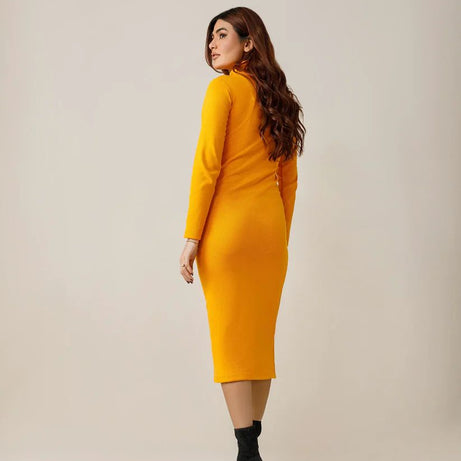 Wintsfield Highneck Bodycon Dress (Mustard Yellow) - Oshi.pk - Buy & Sell Online