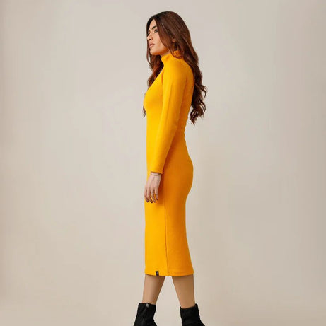 Wintsfield Highneck Bodycon Dress (Mustard Yellow)