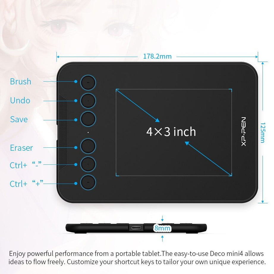 XP Pen Graphics Tablet Digital Drawing Tablet 4x3 Inch Deco Mini4 8192 Levels with 6 Shortcut Keys for Windows Mac Android - Oshi.pk - Buy & Sell Online