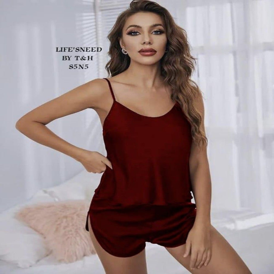 Women Sexy Satin Pajamas Sets Short Sling Top with Cami Shorts - Oshi.pk - Buy & Sell Online