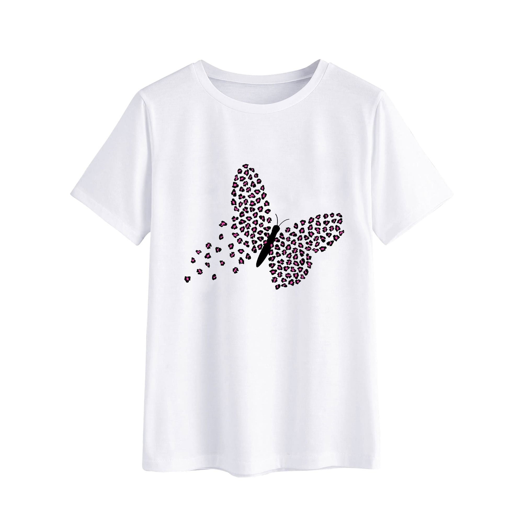 Women Short Sleeve Butterfly Print Crew Neck Graphic Tee - Oshi.pk - Buy & Sell Online