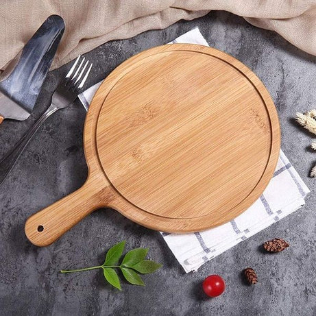 Wooden Pizza Board with Handle Round Baking Tray Pizza Stone Cutting Board Platter - Oshi.pk - Buy & Sell Online