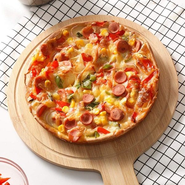 Wooden Pizza Board with Handle Round Baking Tray Pizza Stone Cutting Board Platter - Oshi.pk - Buy & Sell Online