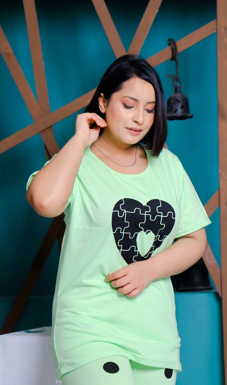 Big Heart with Dotted Style Pajama Half Sleeves Night Suit for her - Oshi.pk - Buy & Sell Online