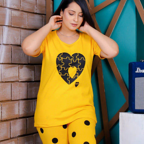 Big Heart with Dotted Style Pajama Half Sleeves Night Suit for her - Oshi.pk - Buy & Sell Online
