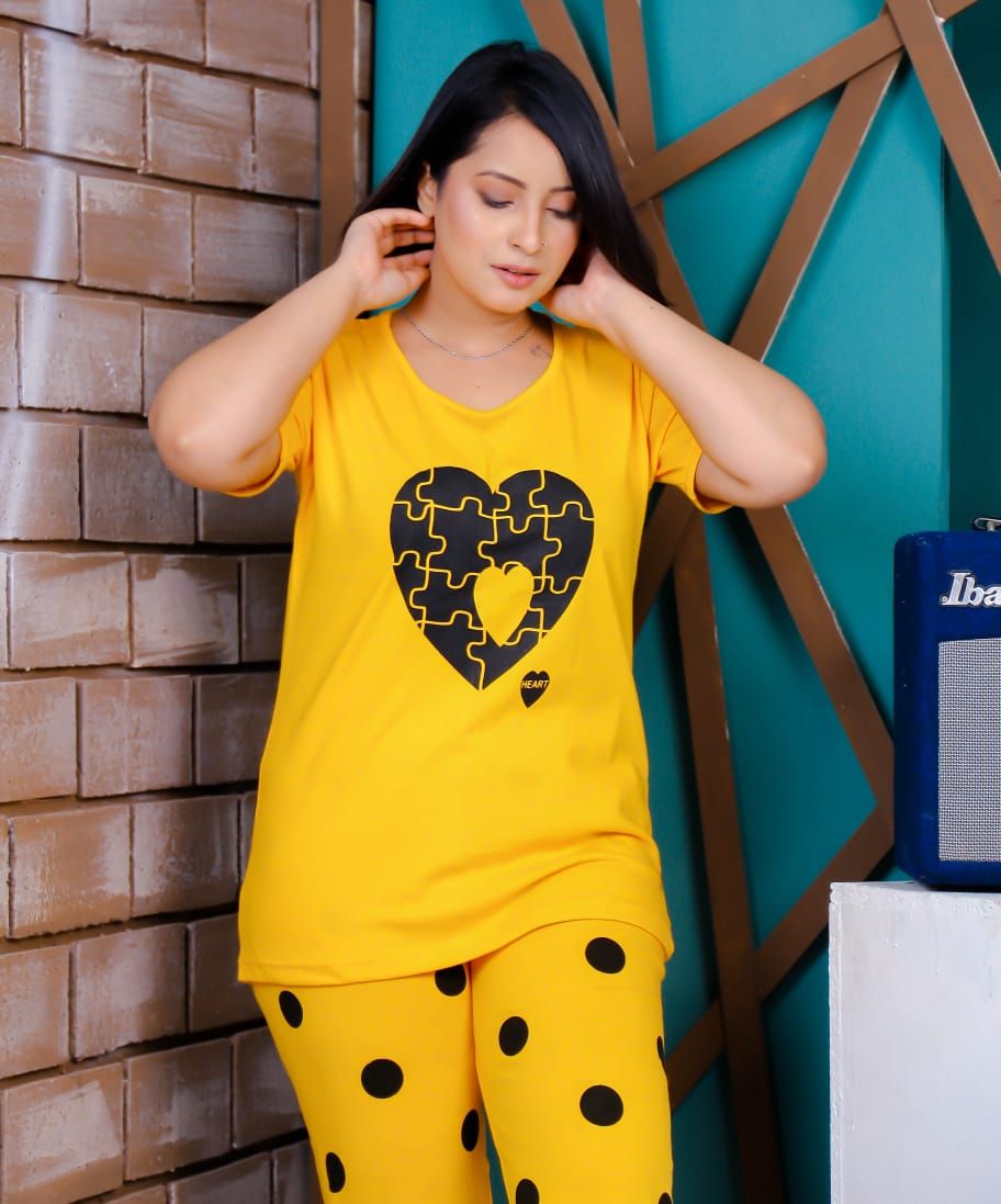 Big Heart with Dotted Style Pajama Half Sleeves Night Suit for her - Oshi.pk - Buy & Sell Online