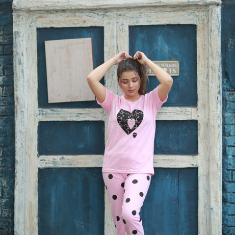 Big Heart with Dotted Style Pajama Half Sleeves Night Suit for her - Oshi.pk - Buy & Sell Online