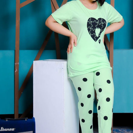 Big Heart with Dotted Style Pajama Half Sleeves Night Suit for her - Oshi.pk - Buy & Sell Online