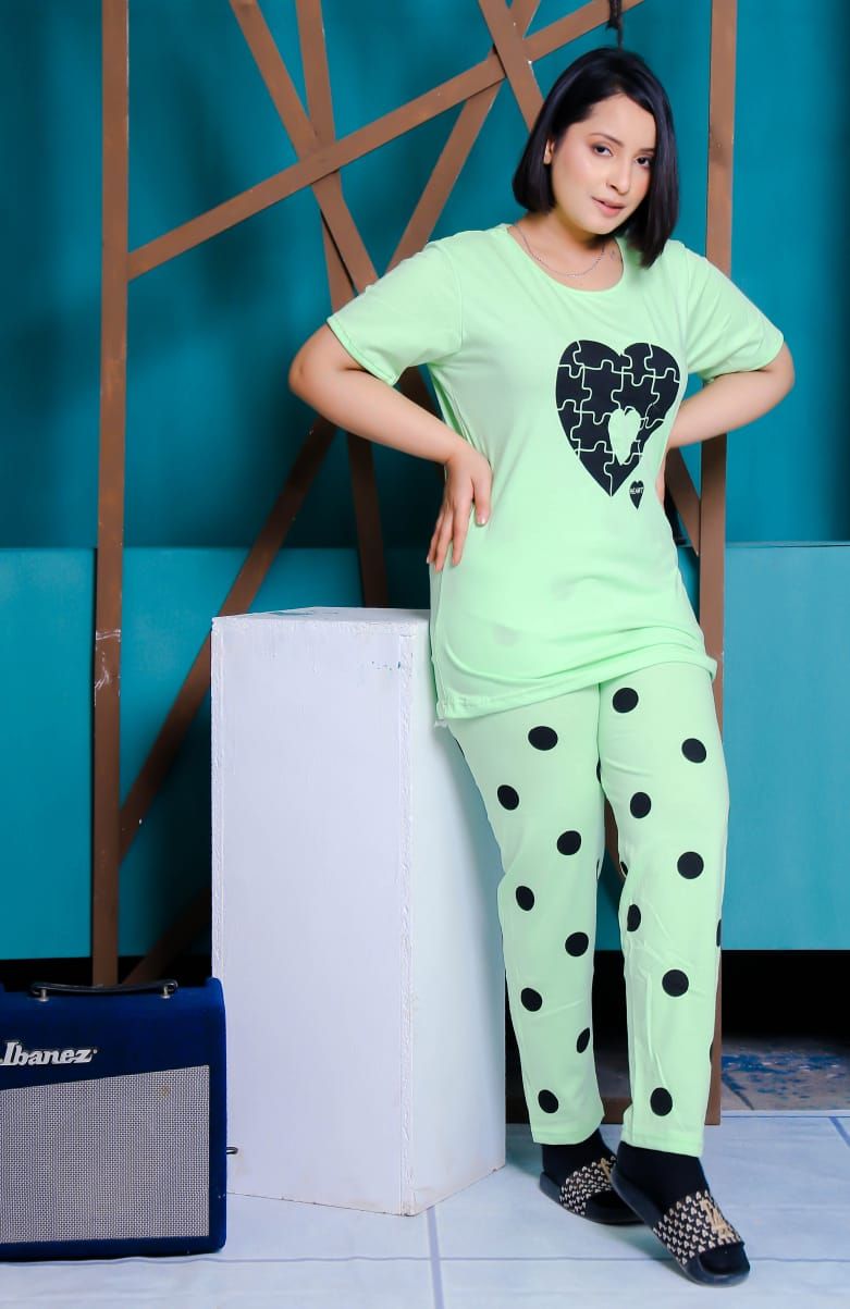 Big Heart with Dotted Style Pajama Half Sleeves Night Suit for her - Oshi.pk - Buy & Sell Online
