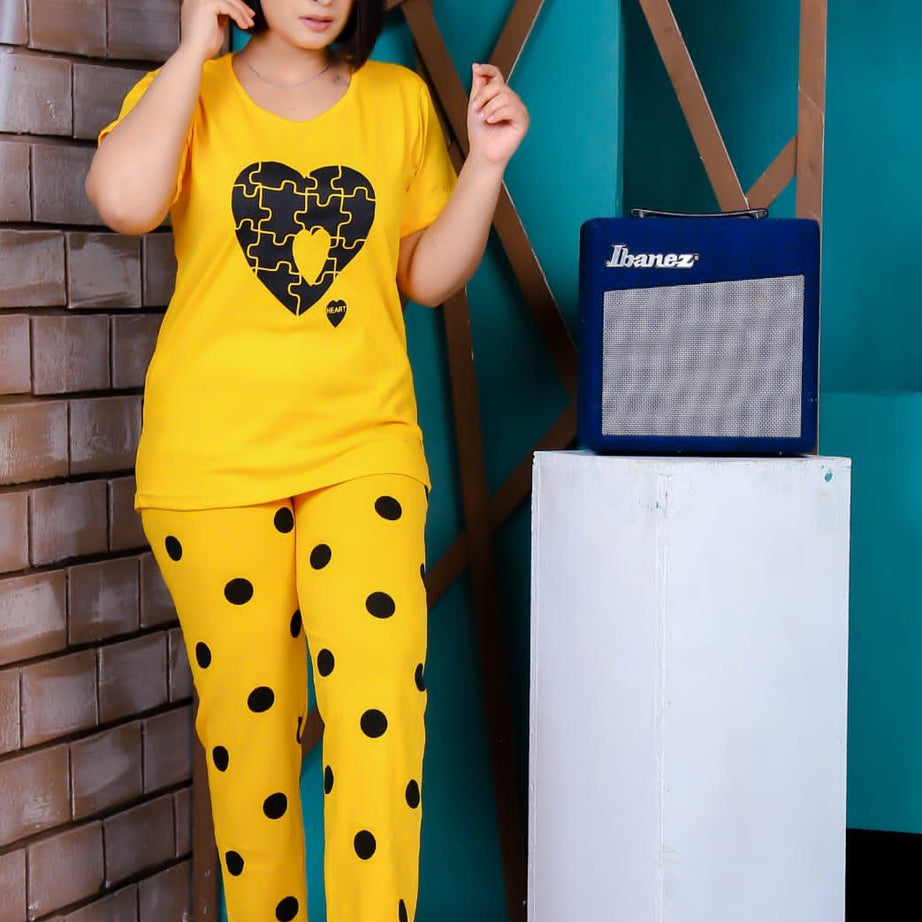 Big Heart with Dotted Style Pajama Half Sleeves Night Suit for her - Oshi.pk - Buy & Sell Online