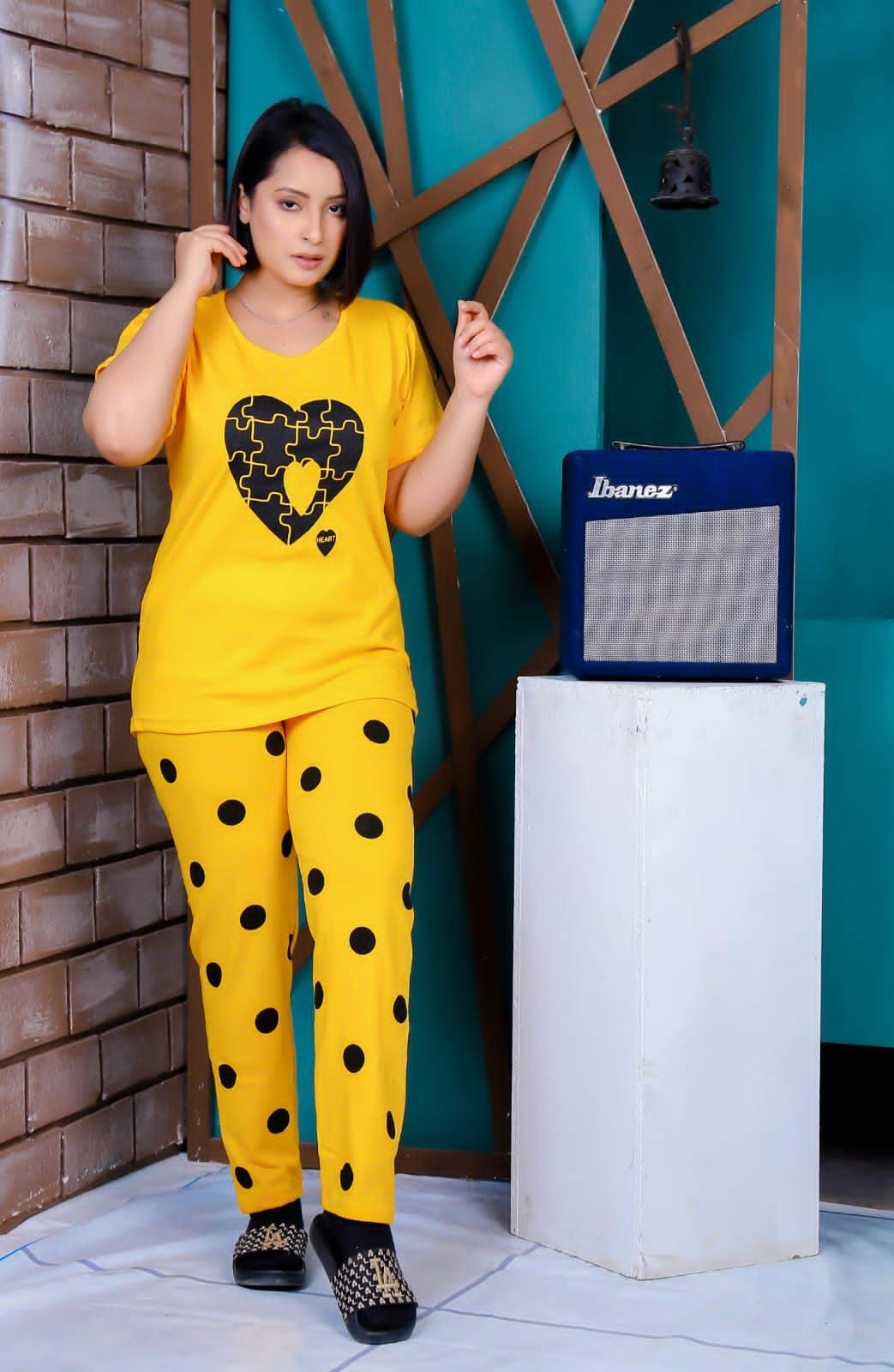 Big Heart with Dotted Style Pajama Half Sleeves Night Suit for her - Oshi.pk - Buy & Sell Online