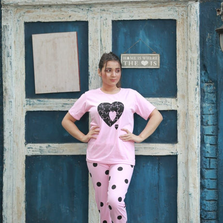 Big Heart with Dotted Style Pajama Half Sleeves Night Suit for her - Oshi.pk - Buy & Sell Online