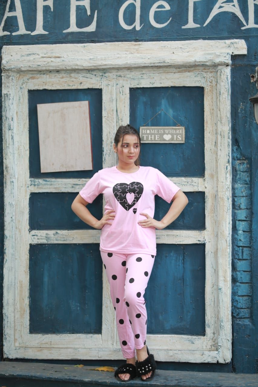Big Heart with Dotted Style Pajama Half Sleeves Night Suit for her - Oshi.pk - Buy & Sell Online
