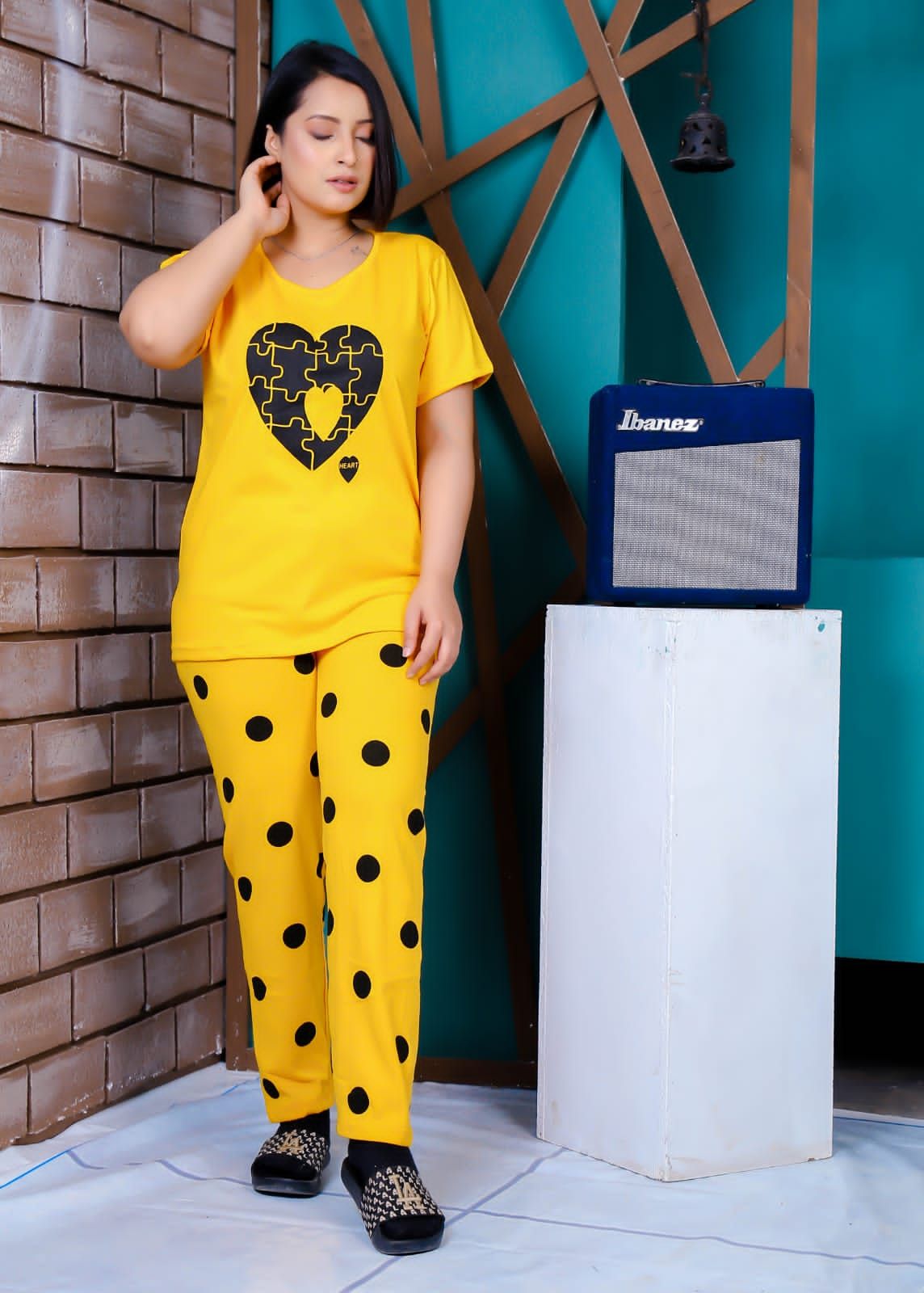 Big Heart with Dotted Style Pajama Half Sleeves Night Suit for her - Oshi.pk - Buy & Sell Online