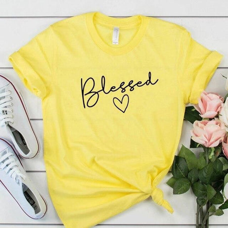 Yellow Blessed Printed Cotton Halfsleeves T Shirt - Oshi.pk - Buy & Sell Online