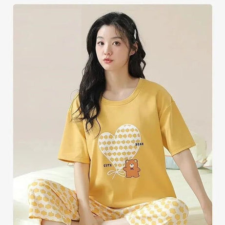 Yellow Heart Bear Printed Tshirt and Trouser For Her - Oshi.pk - Buy & Sell Online