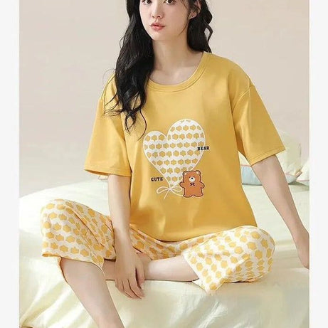 Yellow Heart Bear Printed Tshirt and Trouser For Her - Oshi.pk - Buy & Sell Online