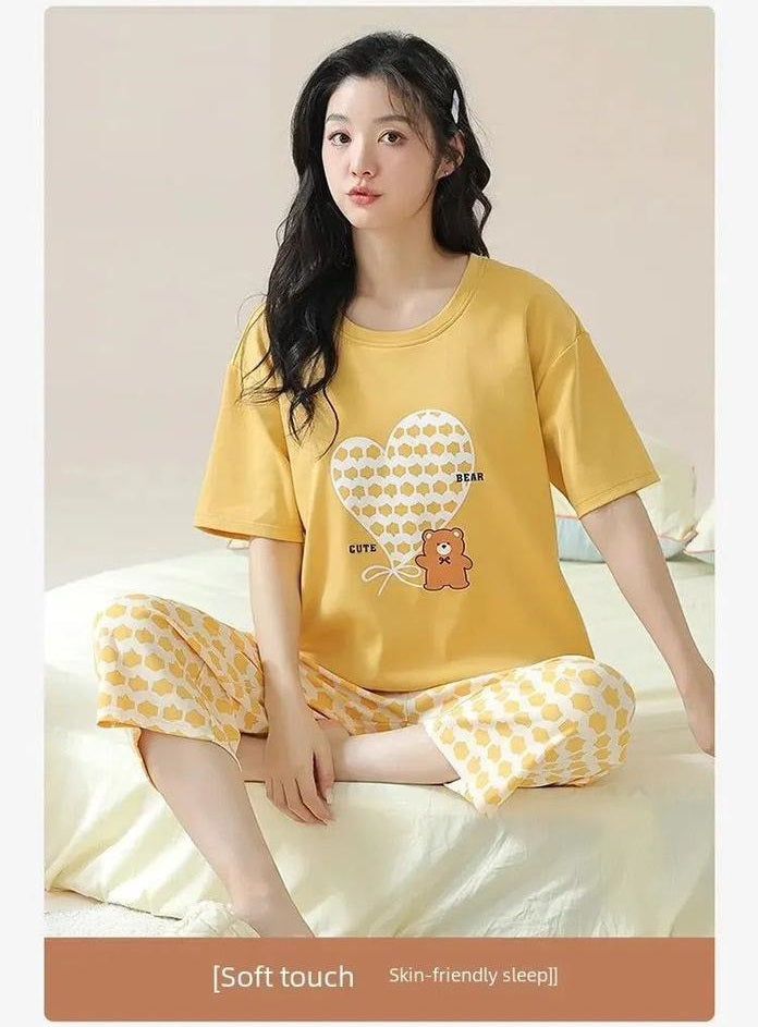Yellow Heart Bear Printed Tshirt and Trouser For Her - Oshi.pk - Buy & Sell Online