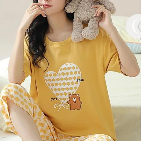 Yellow Heart Bear Printed Tshirt and Trouser For Her - Oshi.pk - Buy & Sell Online