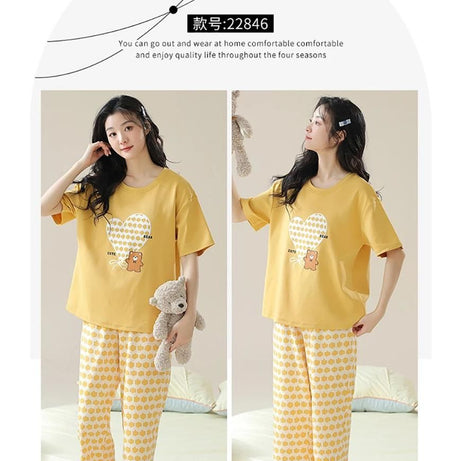 Yellow Heart Bear Printed Tshirt and Trouser For Her - Oshi.pk - Buy & Sell Online