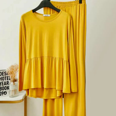 Yellow Frill Style T Shirt with Palazzo style pajama Full Sleeves Night Suit for her - Oshi.pk - Buy & Sell Online