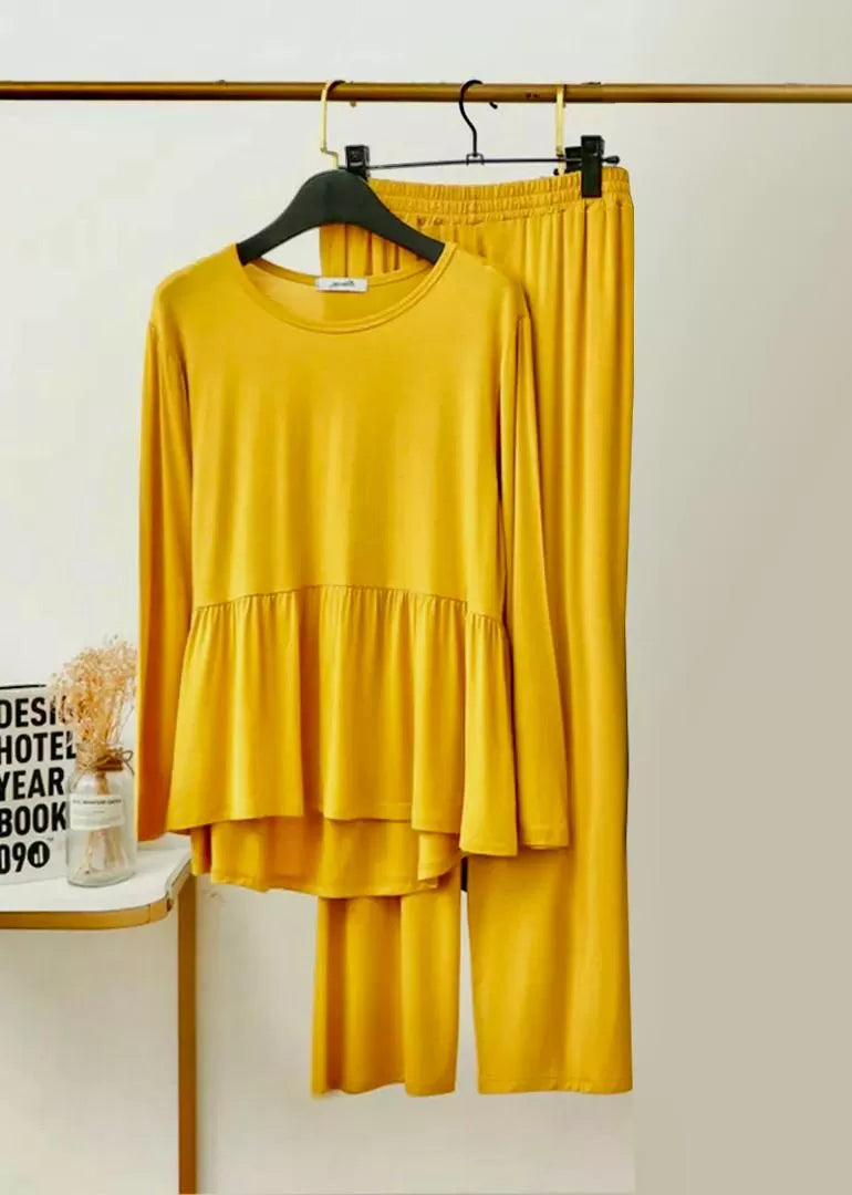 Yellow Frill Style T Shirt with Palazzo style pajama Full Sleeves Night Suit for her - Oshi.pk - Buy & Sell Online