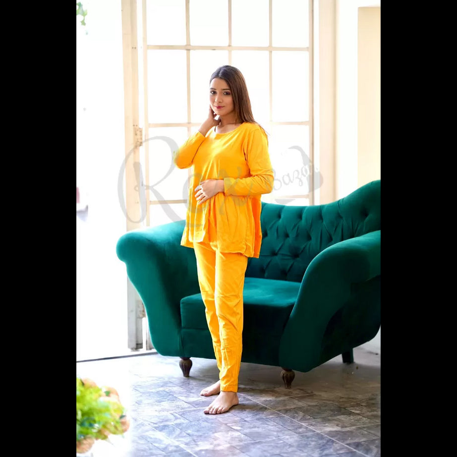 Yellow Frill Style T Shirt with Palazzo style pajama Full Sleeves Night Suit for her - Oshi.pk - Buy & Sell Online
