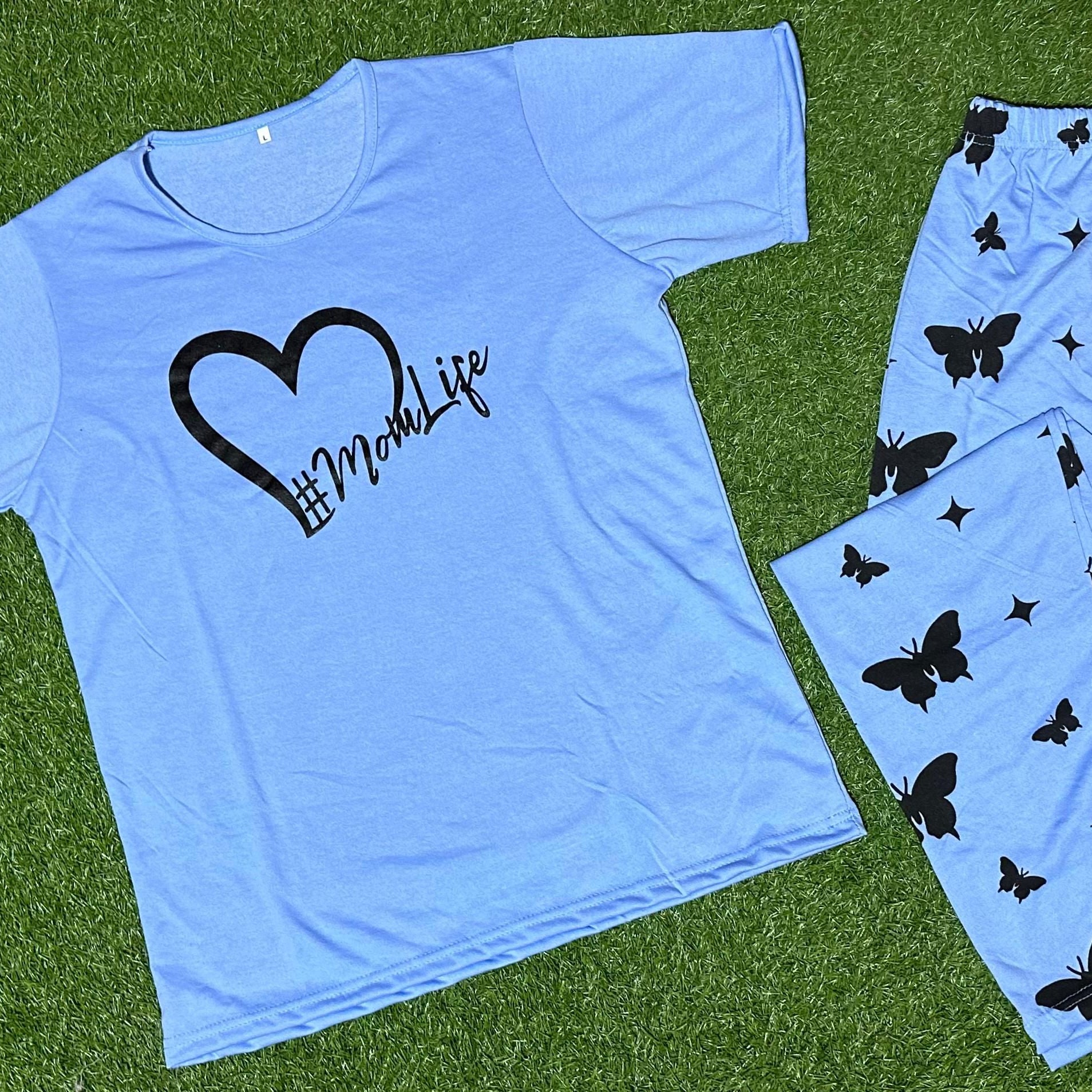 Sky Blue Mom Life Printed Half Sleeves Tshirt and Pajama Home Wear - Oshi.pk - Buy & Sell Online
