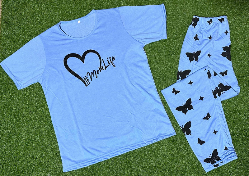Sky Blue Mom Life Printed Half Sleeves Tshirt and Pajama Home Wear - Oshi.pk - Buy & Sell Online