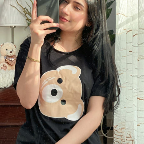 Black Bear Half Sleeves T-shirt With Check Printed Trouser Suit - Oshi.pk - Buy & Sell Online