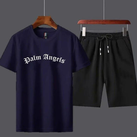 Navy blue palm Angle printed gymwear tShirt short  tracksuit for men and boys best reccomended article of summer collection