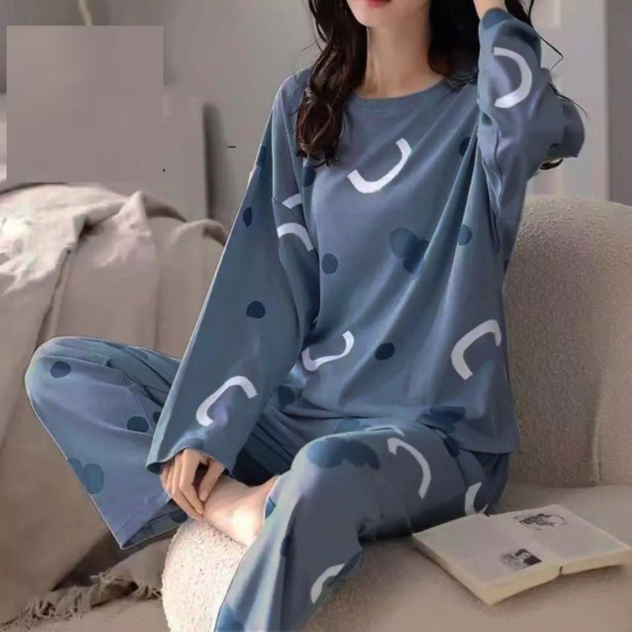 Blue Tshirt Trouser Full Sleeves Night Suit for her