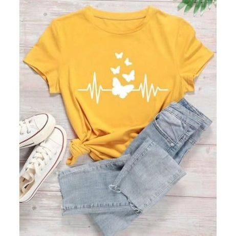 Yellow T Shirt For Girls new and stylish design in Printed Summer Collection Shirt Round Neck Half Sleeves - Oshi.pk - Buy & Sell Online