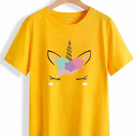 Yellow T Shirt For Girls new and stylish design unicorn Printed Summer Collection Shirt Round Neck Half Sleeves - Oshi.pk - Buy & Sell Online