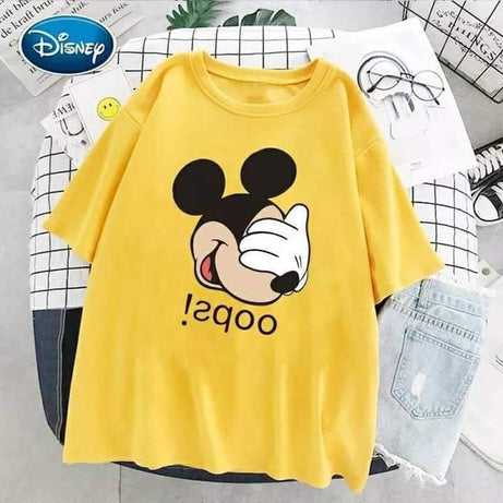 Yellow T Shirt For Ladies Women & Girls Mickey mouse Printed Round Neck half Sleeves Best Quality For Casual Wear Cotton - Oshi.pk - Buy & Sell Online